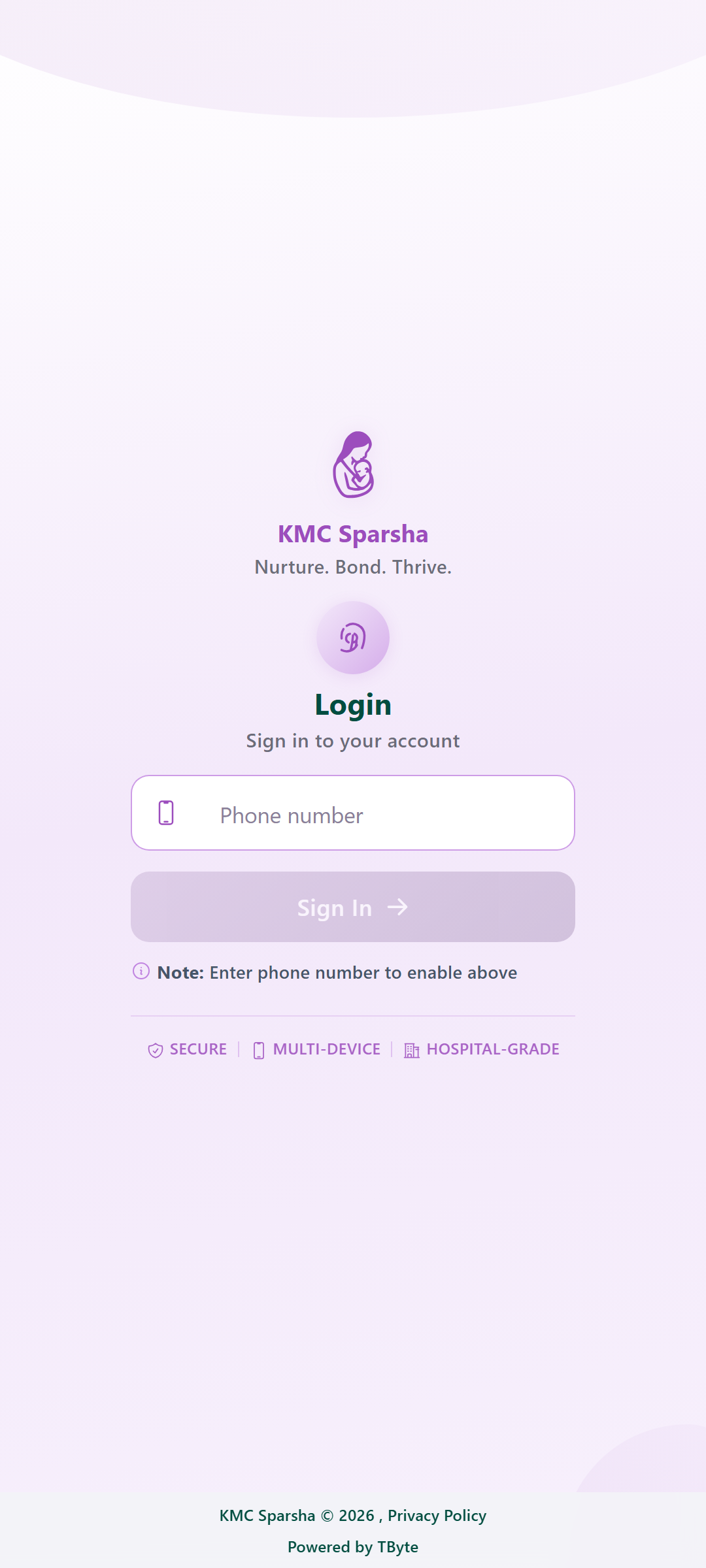 KMC Sparsha secure login screen